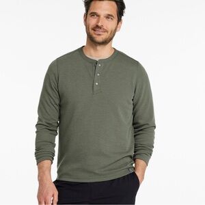 LL Bean Men's Green Micro Waffle Knit Henley Shirt L Tall